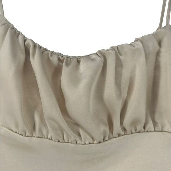 ZARA Satin Crop Top Ivory Ruched Spaghetti Strap Size M Elastic Back Panel Chic - Picture 2 of 6